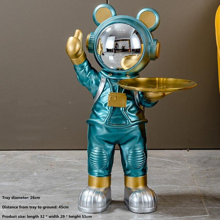 Chic Nordic Astronaut Floor Sculpture with Functional Key Organizer Tray for Elegant Home Decor