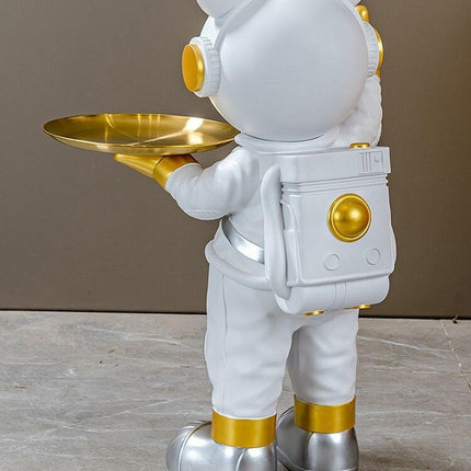 Chic Nordic Astronaut Floor Sculpture with Functional Key Organizer Tray for Elegant Home Decor - Très Elite