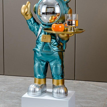 Chic Nordic Astronaut Floor Sculpture with Functional Key Organizer Tray for Elegant Home Decor - Très Elite