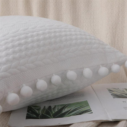 Chic Nordic White Cotton Pompom Pillow Cover - Luxurious Home Decor Accent