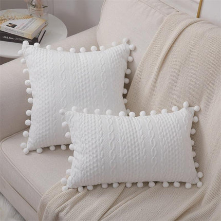 Chic Nordic White Cotton Pompom Pillow Cover - Luxurious Home Decor Accent
