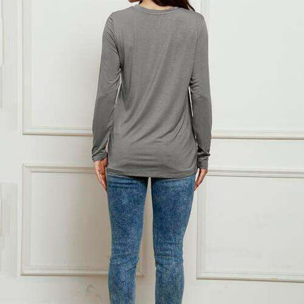 Chic Plus Size Long Sleeve Round Neck Polyester Blouse