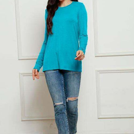 Chic Plus Size Long Sleeve Round Neck Polyester Blouse