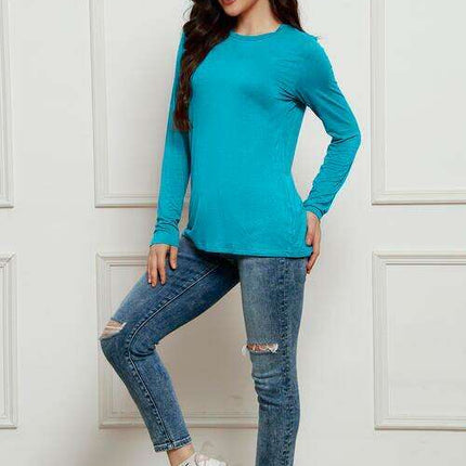 Chic Plus Size Long Sleeve Round Neck Polyester Blouse
