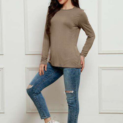 Chic Plus Size Long Sleeve Round Neck Polyester Blouse