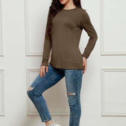 Chic Plus Size Long Sleeve Round Neck Polyester Blouse