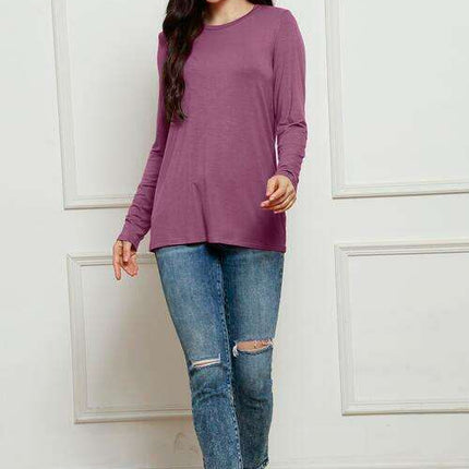 Chic Plus Size Long Sleeve Round Neck Polyester Blouse