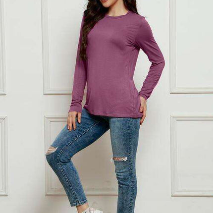 Chic Plus Size Long Sleeve Round Neck Polyester Blouse