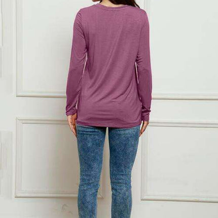 Chic Plus Size Long Sleeve Round Neck Polyester Blouse