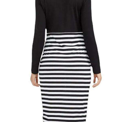 Chic Plus Size Striped Maternity Dress: Long Sleeve Round Neck Ensemble - Must-Have for Autumn and Winter - Très Elite