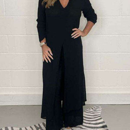 Chic Polyester Long Jacket and Trousers Set for Women