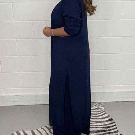 Chic Polyester Long Jacket and Trousers Set for Women