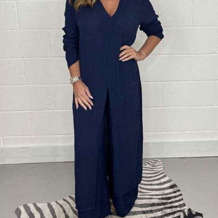 Chic Polyester Long Jacket and Trousers Set for Women