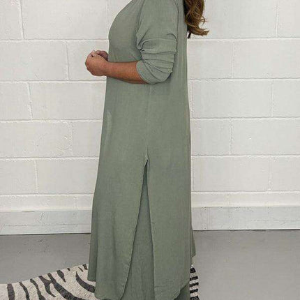 Chic Polyester Long Jacket and Trousers Set for Women