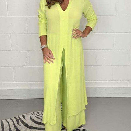 Chic Polyester Long Jacket and Trousers Set for Women