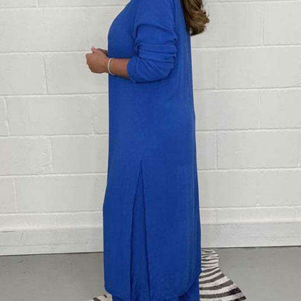 Chic Polyester Long Jacket and Trousers Set for Women