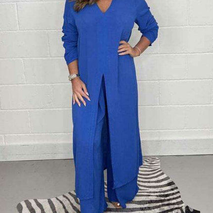 Chic Polyester Long Jacket and Trousers Set for Women