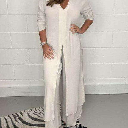 Chic Polyester Long Jacket and Trousers Set for Women