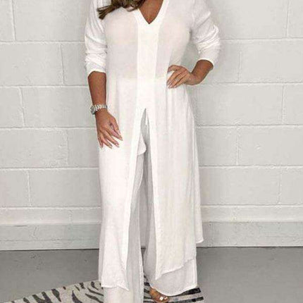 Chic Polyester Long Jacket and Trousers Set for Women