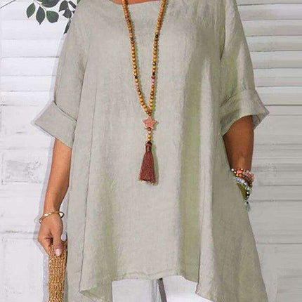 Chic Retro Print Asymmetrical Hem Blouse for Women- Très Elite- Très Elite