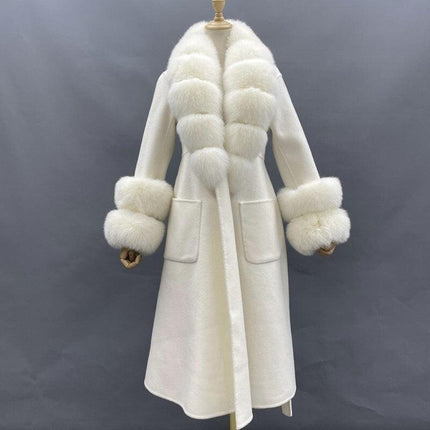 Chic Reversible Cashmere Coat with Fox Fur Trim - Women's Winter Elegance - Très Elite