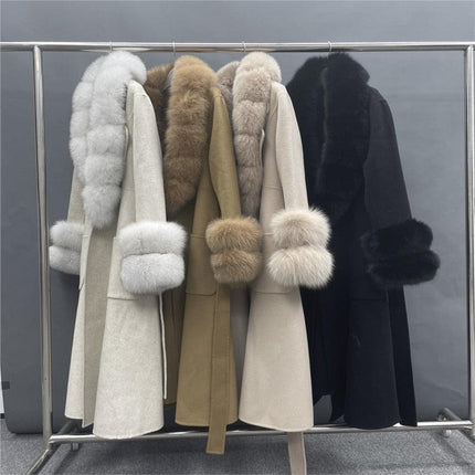Chic Reversible Cashmere Coat with Fox Fur Trim - Women's Winter Elegance - Très Elite