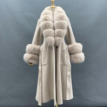 Chic Reversible Cashmere Coat with Fox Fur Trim - Women's Winter Elegance- Très Elite- Très Elite