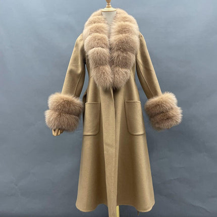 Chic Reversible Cashmere Coat with Fox Fur Trim - Women's Winter Elegance- Très Elite- Très Elite