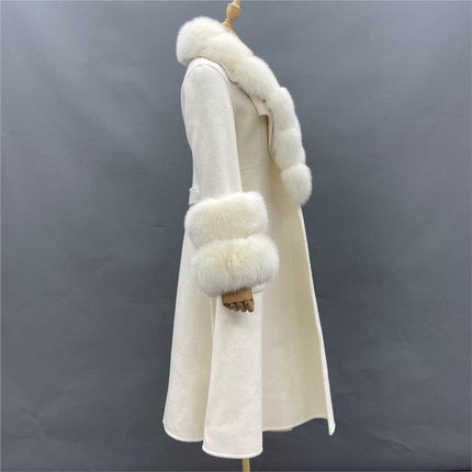 Chic Reversible Cashmere Coat with Fox Fur Trim - Women's Winter Elegance - Très Elite