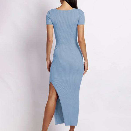 Chic Ribbed Midi Dress with Flirty Side Slits