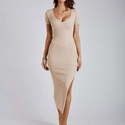 Chic Ribbed Midi Dress with Flirty Side Slits