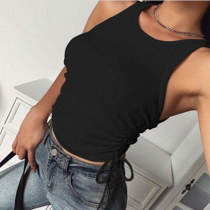 Chic Ribbed Sleeveless Ruched Tank Top for Effortless Elegance - Très Elite