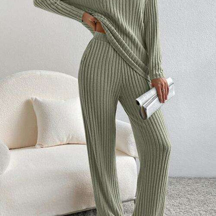 Chic Ribbed V-Neck Lounge Set - Ultimate Comfort Attire - Très Elite
