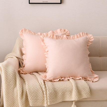 Chic Ruffle Reversible Pillow Cover Set - Stylish White, Pink, and Gray - 45x45cm - Très Elite