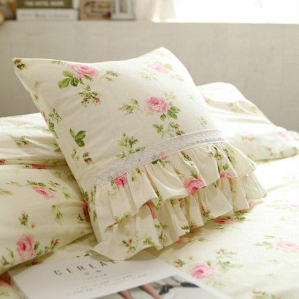 Chic Ruffled Floral Lace Cotton Cushion Cover for Elegant Interiors - Très Elite