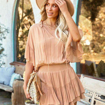 Chic Ruffled Sleeve Elastic Waist Flared Dress for Spring-Summer - Très Elite