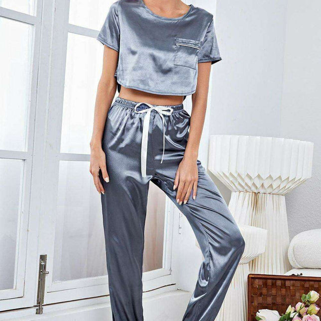 Chic Short-Sleeve Lounge Set with Cropped Top and Jogger Pants