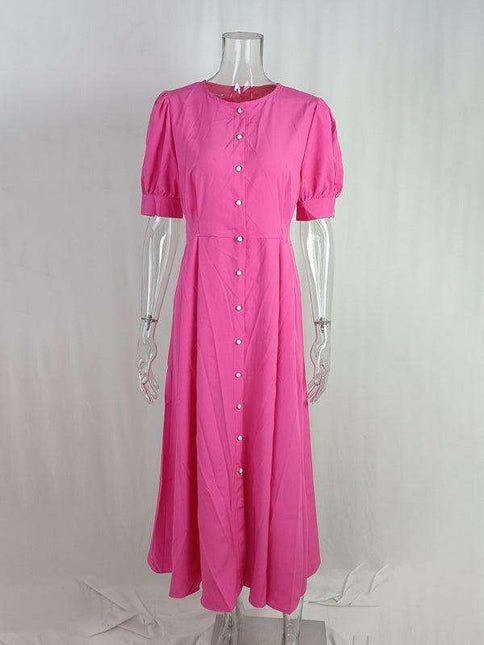 Chic Single-Breasted Midi Dress with Trendy Slit Detail - Essential Women's Fashion Piece