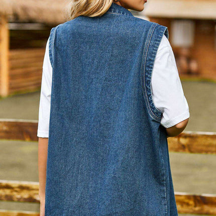 Chic Sleeveless Denim Vest with Collared Design and Functional Pockets - Très Elite