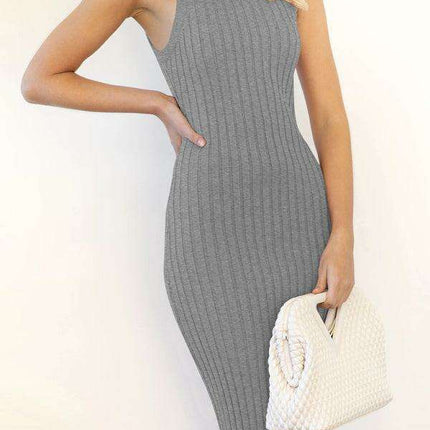 Chic Sleeveless Ribbed Bodycon Dress with Modern Elegance - Très Elite