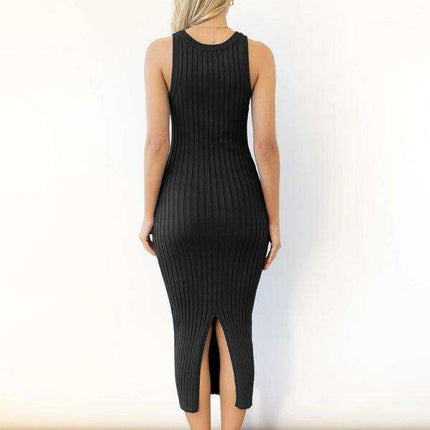 Chic Sleeveless Ribbed Bodycon Dress with Modern Elegance - Très Elite