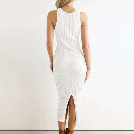 Chic Sleeveless Ribbed Bodycon Dress with Modern Elegance - Très Elite