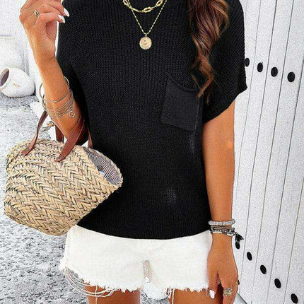 Chic Solid Color Short-Sleeve Turtleneck Top for Women - Très Elite