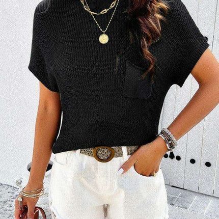 Chic Solid Color Short-Sleeve Turtleneck Top for Women - Très Elite