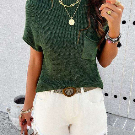 Chic Solid Color Short-Sleeve Turtleneck Top for Women - Très Elite
