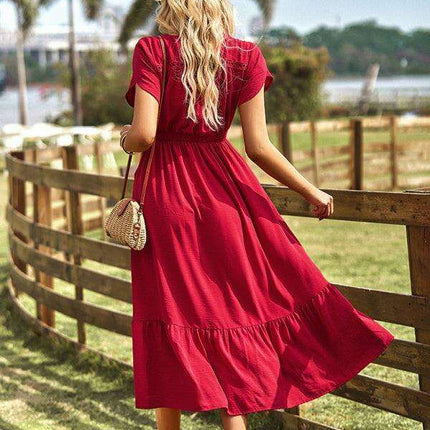 Chic Solid Color V-Neck Long Skirt for Fashion-Forward Women