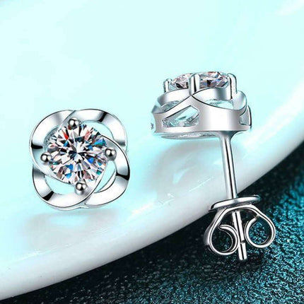 Chic Sterling Silver Earrings with Lab-Created Diamonds