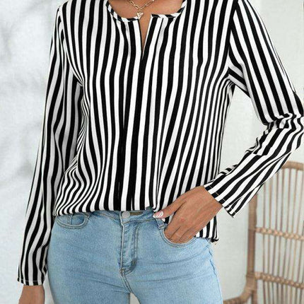 Chic Striped Round Neck Blouse - Effortless Everyday Style