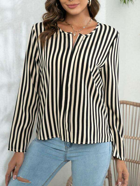 Chic Striped Round Neck Blouse - Effortless Everyday Style