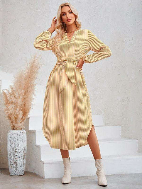 Chic Striped Shirt Dress with Flattering Waist-Tie Detail